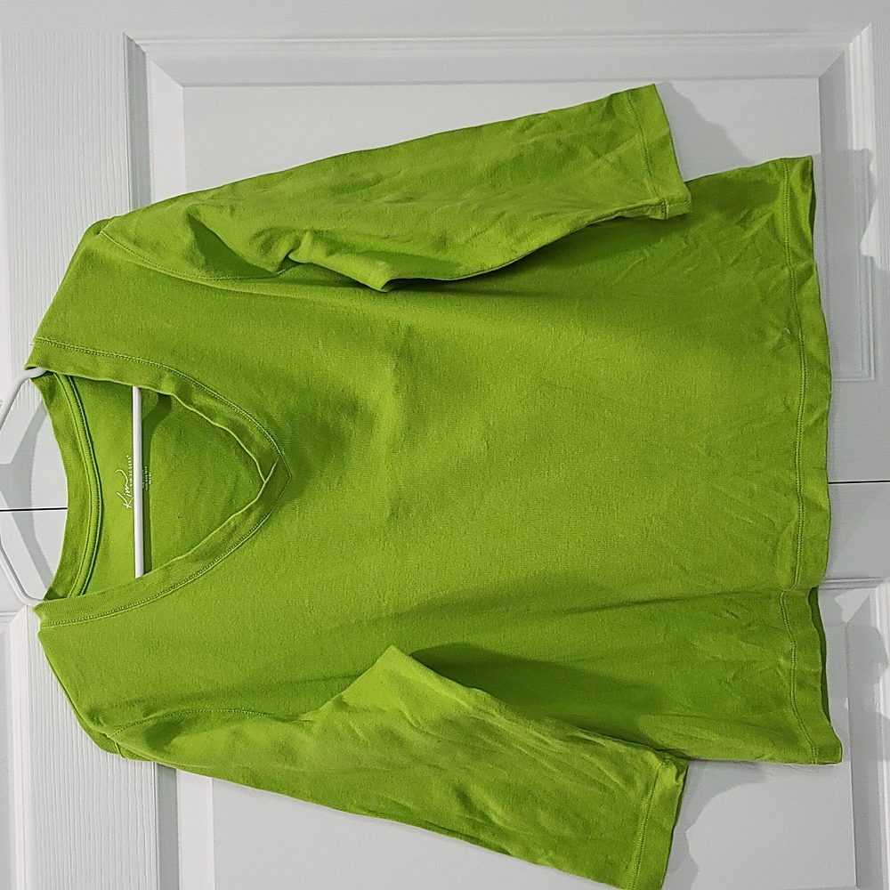 Green Kim Rogers, V-neck, Quarter Length Sleeve Tee, XL